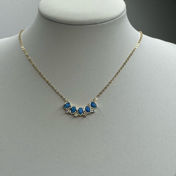 Blue Opal and Simulated Diamond on Sterling Silver and 18K Gold Necklace - Picture 5 of 5